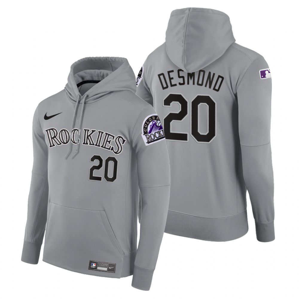 Men Colorado Rockies #20 Desmond gray road hoodie 2021 MLB Nike Jerseys->colorado rockies->MLB Jersey